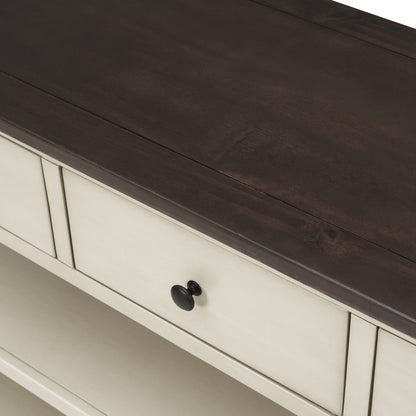 Beige Wood Console Table – Espresso Accents