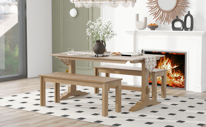 Retro Dining Set (3 pcs) – Natural Wood