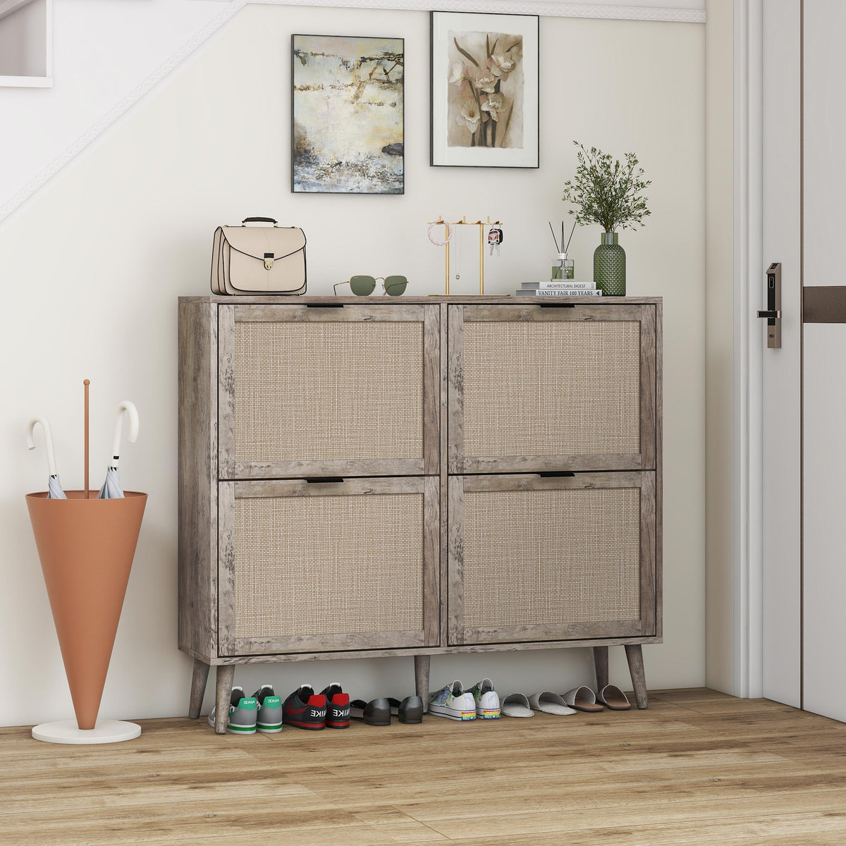 4-Door Entryway Shoe Storage Cabinet White