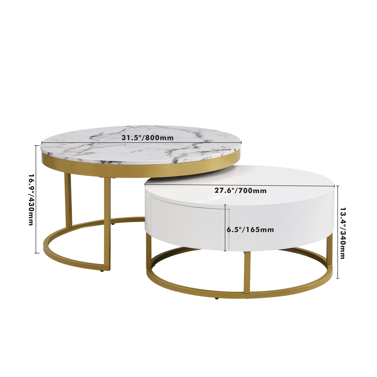 Round Nesting Coffee Table Set White Marble