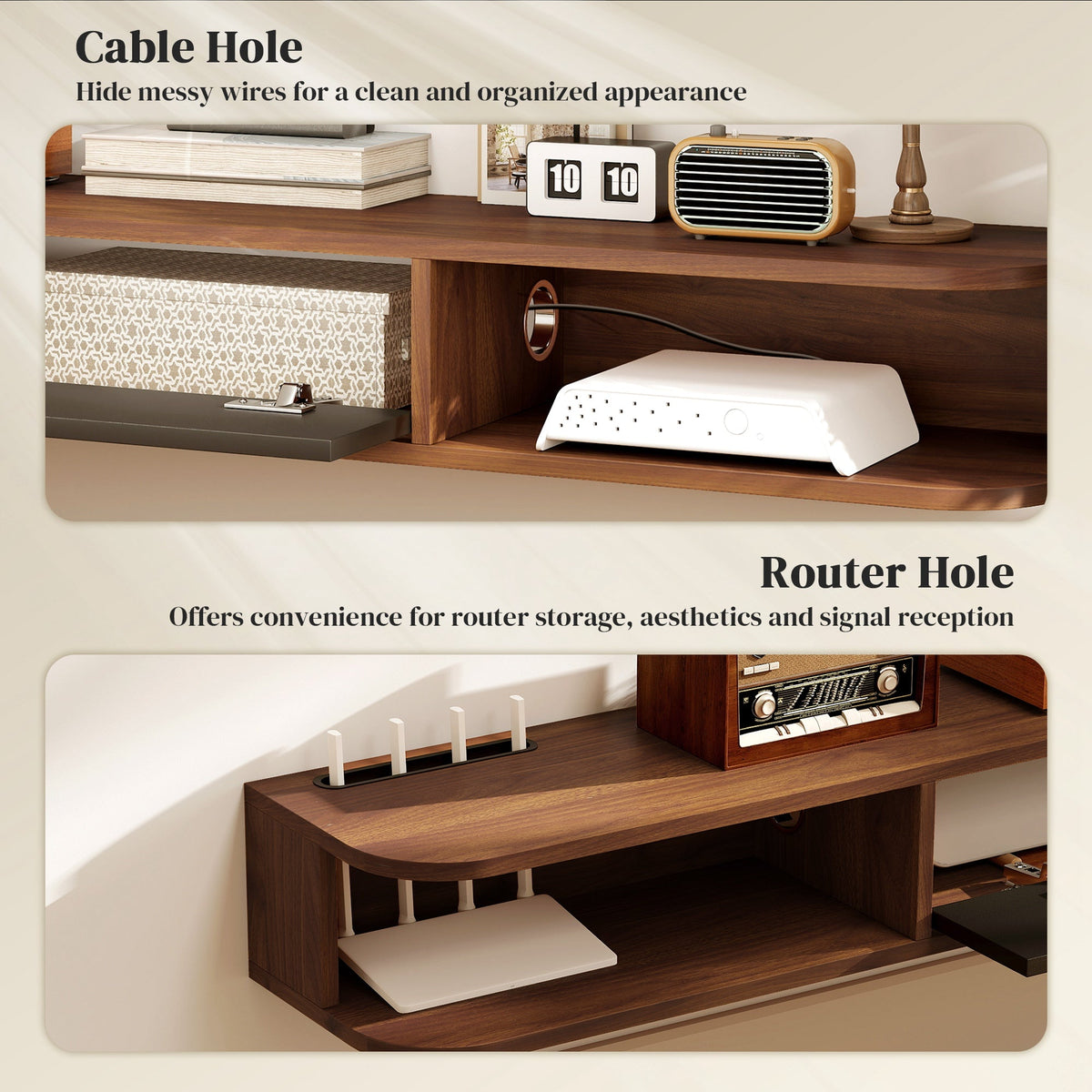 Lennox Floating TV Stand for TVs up to 75" with Flip Drawer-Walnut