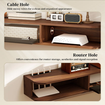 Lennox Floating TV Stand for TVs up to 75" with Flip Drawer-Walnut