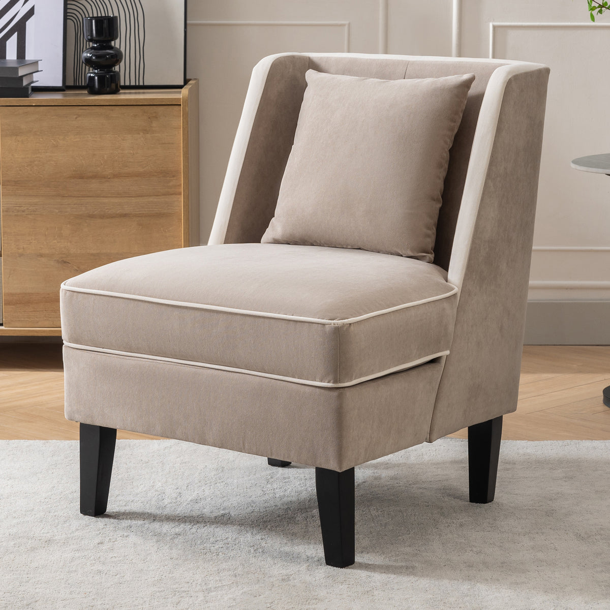 Velvet Wingback Accent Chair – Tan & Cream