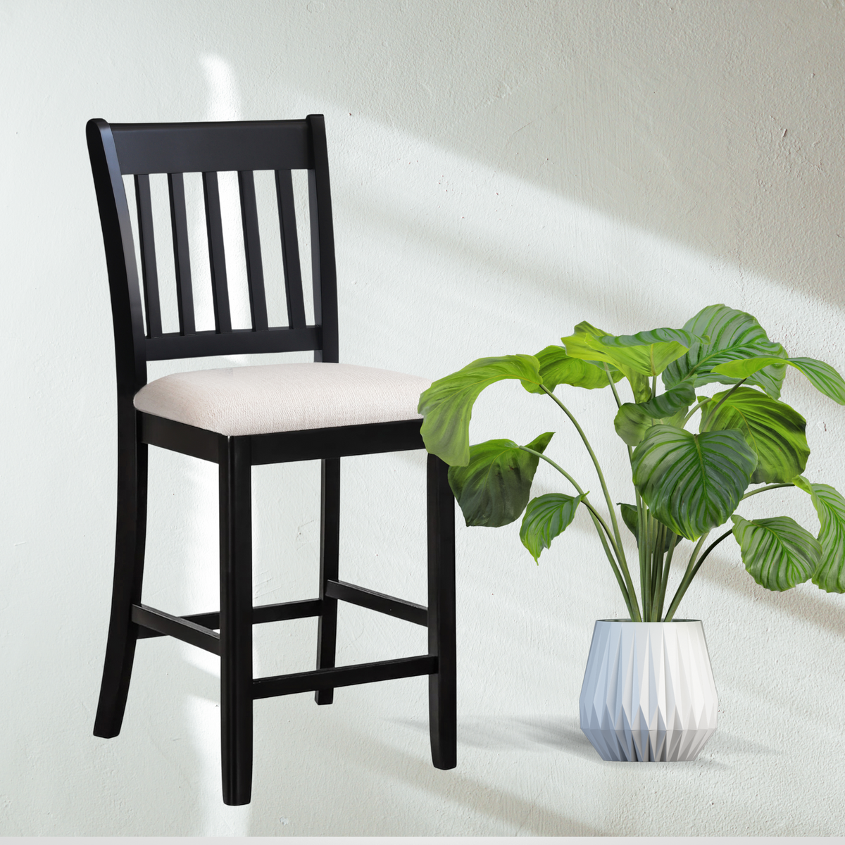 Black Bar Stools Set of 2 Rubberwood