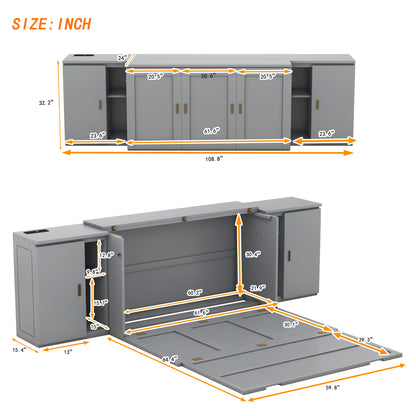 Queen Murphy Bed with Storage Gray