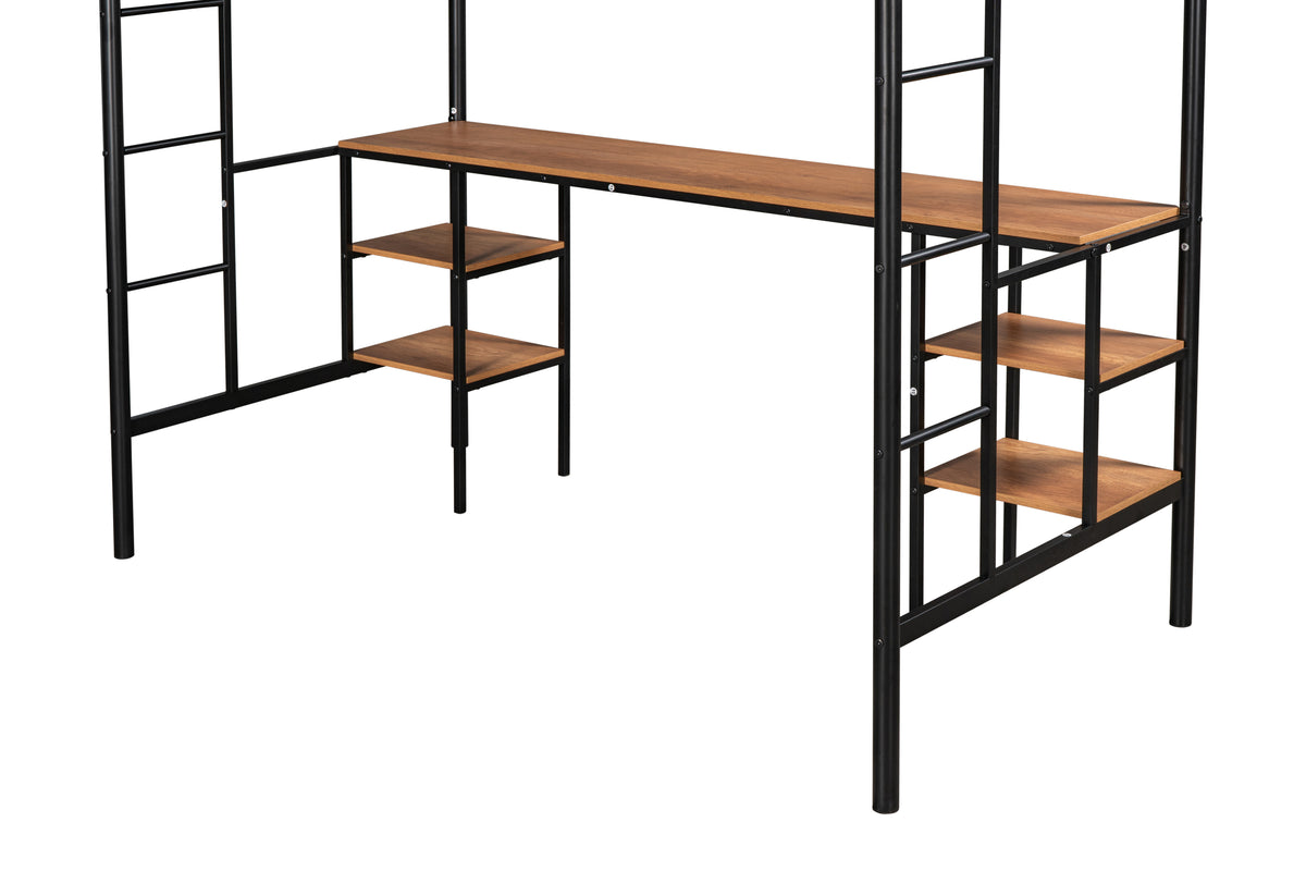 Heavy-Duty Twin Loft Bed with Built-In Shelves White