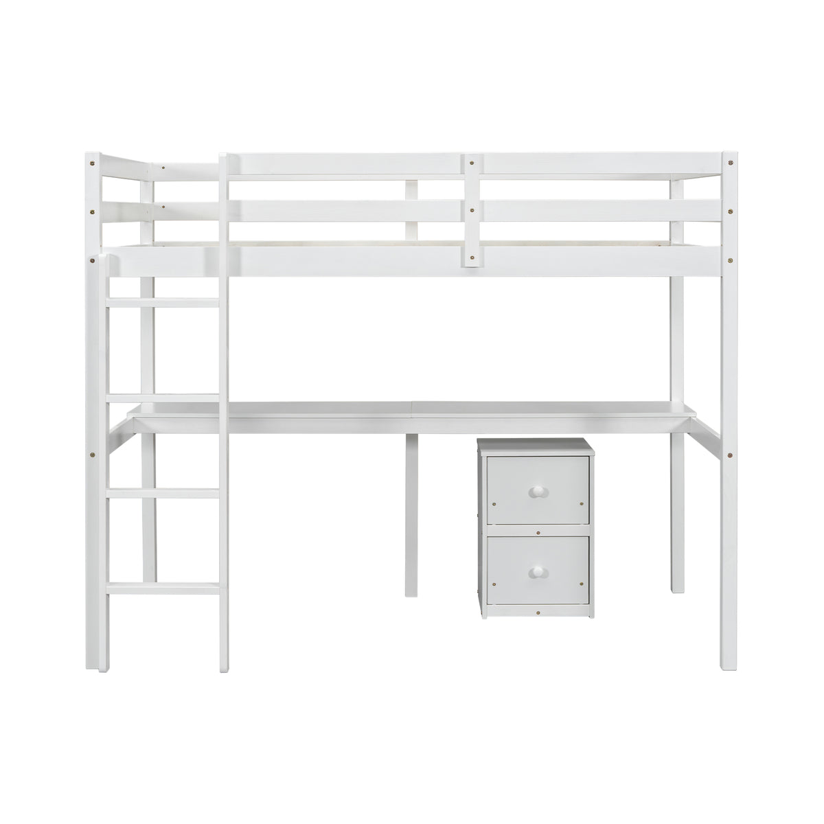 White Twin Loft Bed with Storage & Ladder