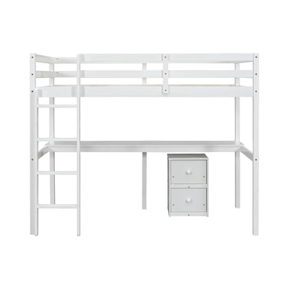 White Twin Loft Bed with Storage & Ladder
