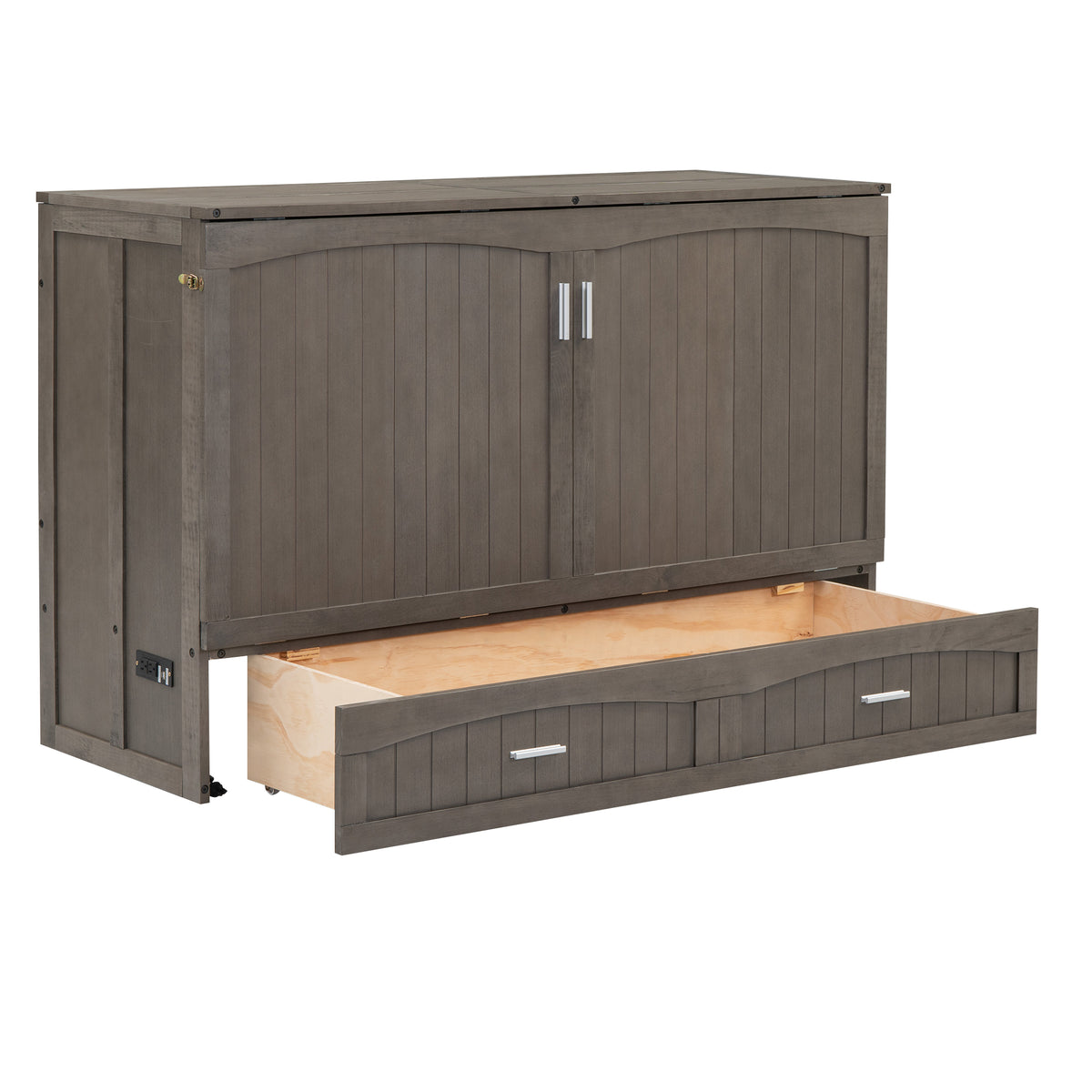Queen Murphy Bed with Built-In Charging Station – Beige