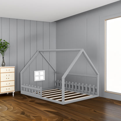 Full House Bed with Window Gray