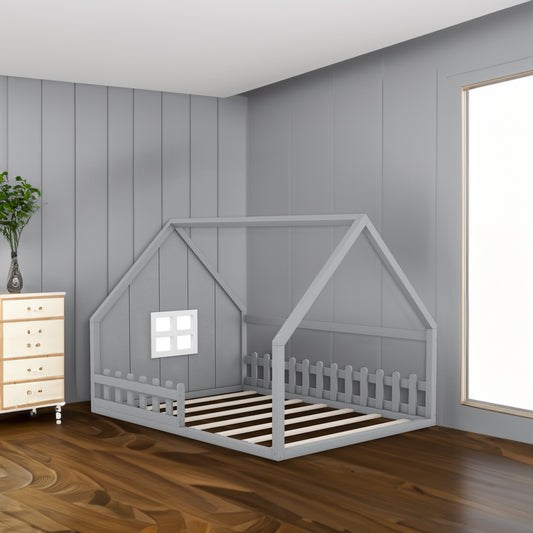 Full House Bed with Window Gray