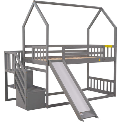 Twin Over Twin Bunk Bed with Storage Gray