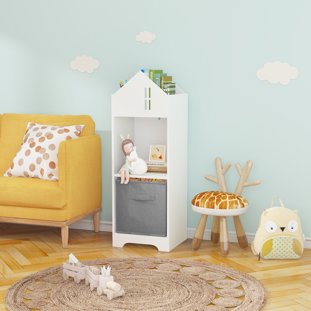 Two-Tier Storage Bookcase – White and Grey Playhouse Edition