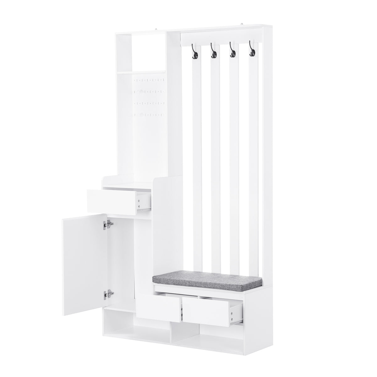 Hall Tree Shoe Cabinet – White Finish