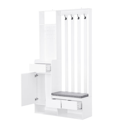 Hall Tree Shoe Cabinet – White Finish
