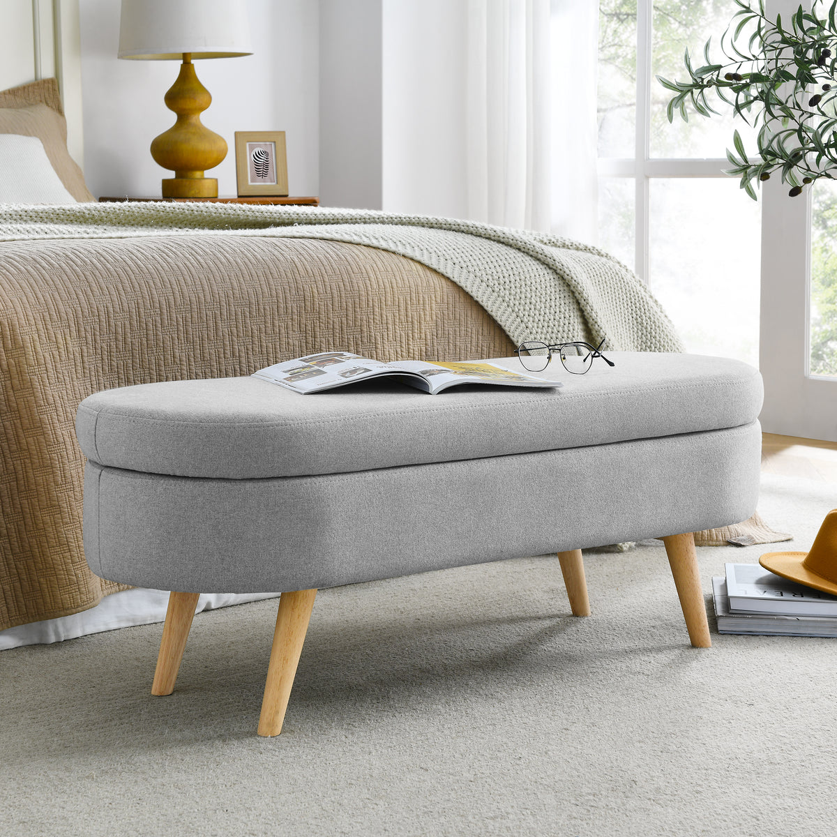 Oval Lift-Top Storage Ottoman – Gray