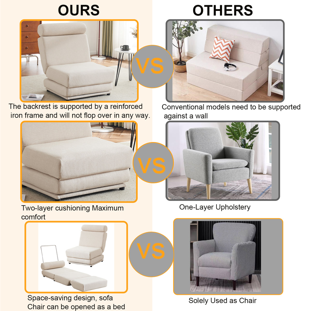 Foldable Sofa Bed Chair Cream