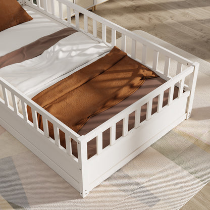 Montessori Floor Bed – White Wooden Frame