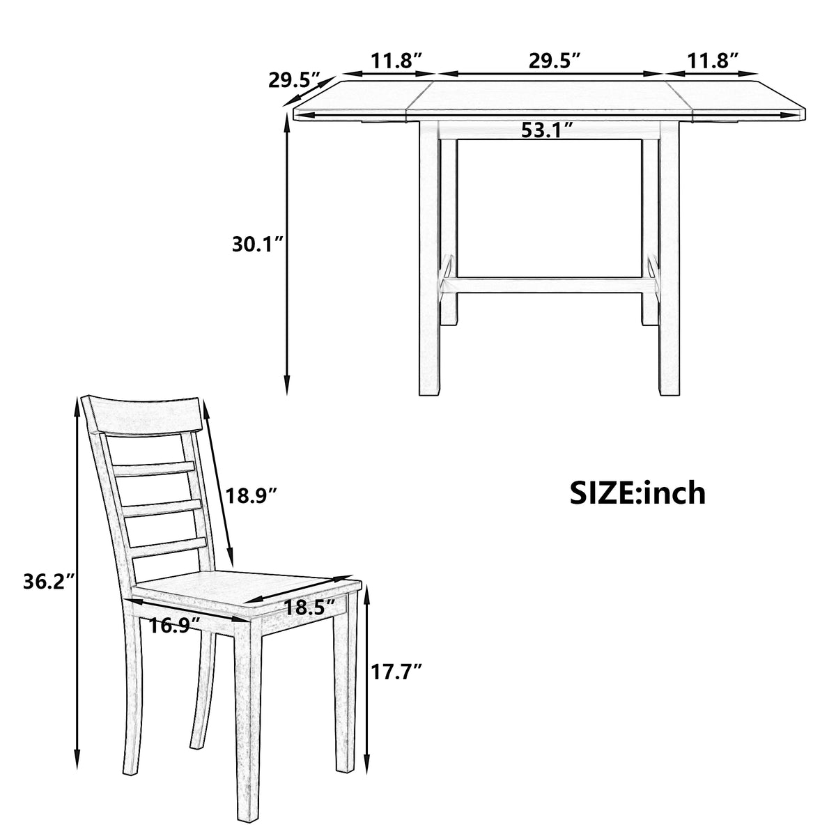 5-Piece Pendant Dining Set with Ladder Back Chairs