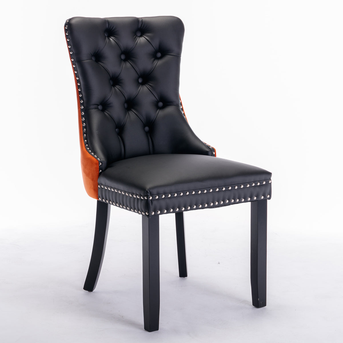Nikki Tufted Linen Dining Chair Set (2 pcs) – Black and Orange