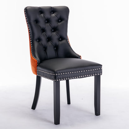 Nikki Tufted Linen Dining Chair Set (2 pcs) – Black and Orange