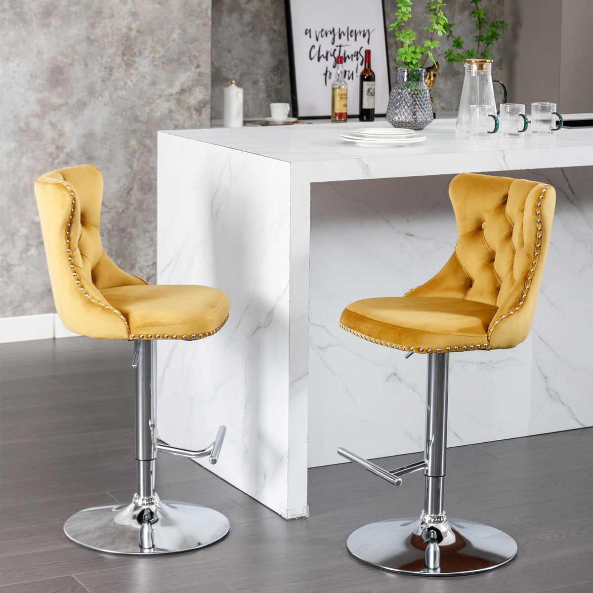 Modern Bar Stools Set of 2 Gold Gray
