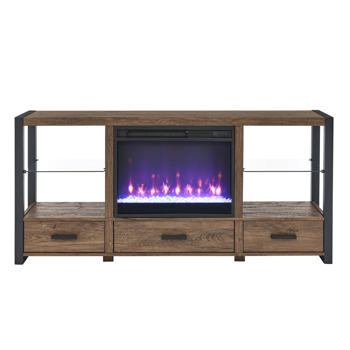 60-Inch Electric Fireplace Media Console Barnwood Finish