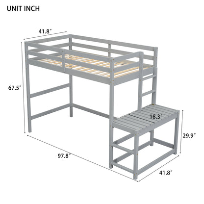 Twin High Loft Bed with Ladder Gray
