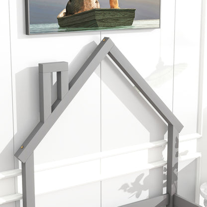 Twin House Bed with Fence Gray