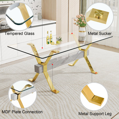 Glass Dining Table with Gold Metal Legs