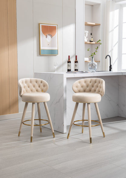 Coolmore Velvet Bar Stools (2 pcs) – Beige