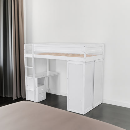 White Twin Loft Bed with Desk