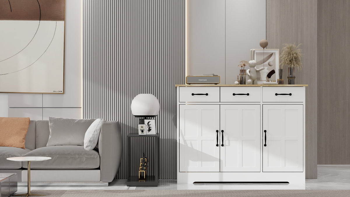 Farmhouse Buffet Sideboard – White 3-Door Cabinet