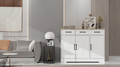 Farmhouse Buffet Sideboard – White 3-Door Cabinet
