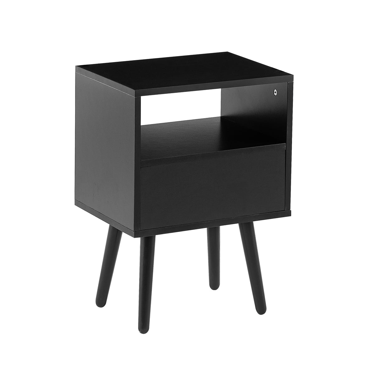 Rattan End Table with Drawer Black