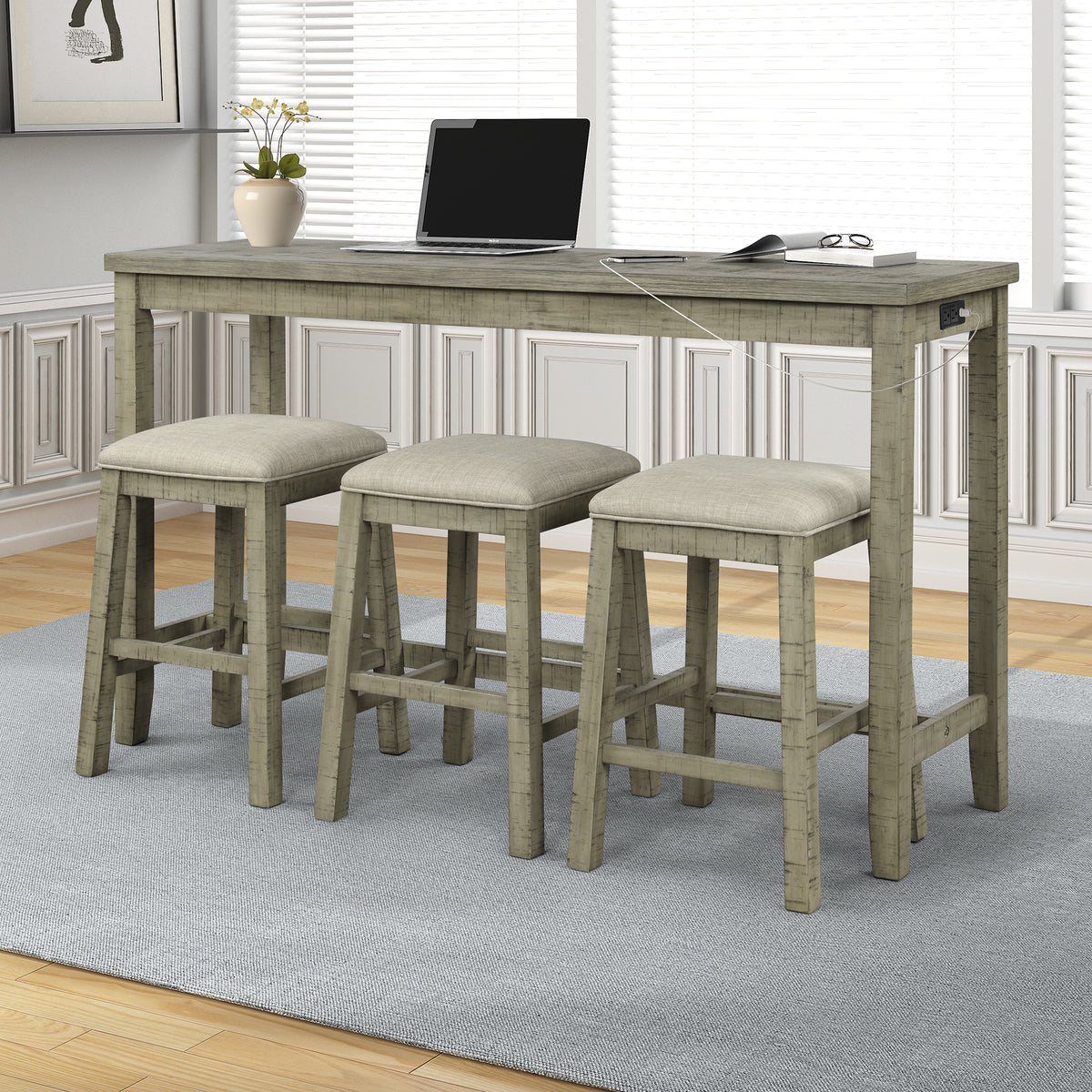 Counter Dining Set with Fabric Stools Green