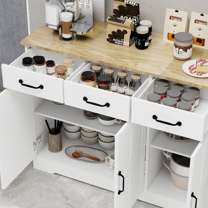 Farmhouse Buffet Sideboard – White 3-Door Cabinet