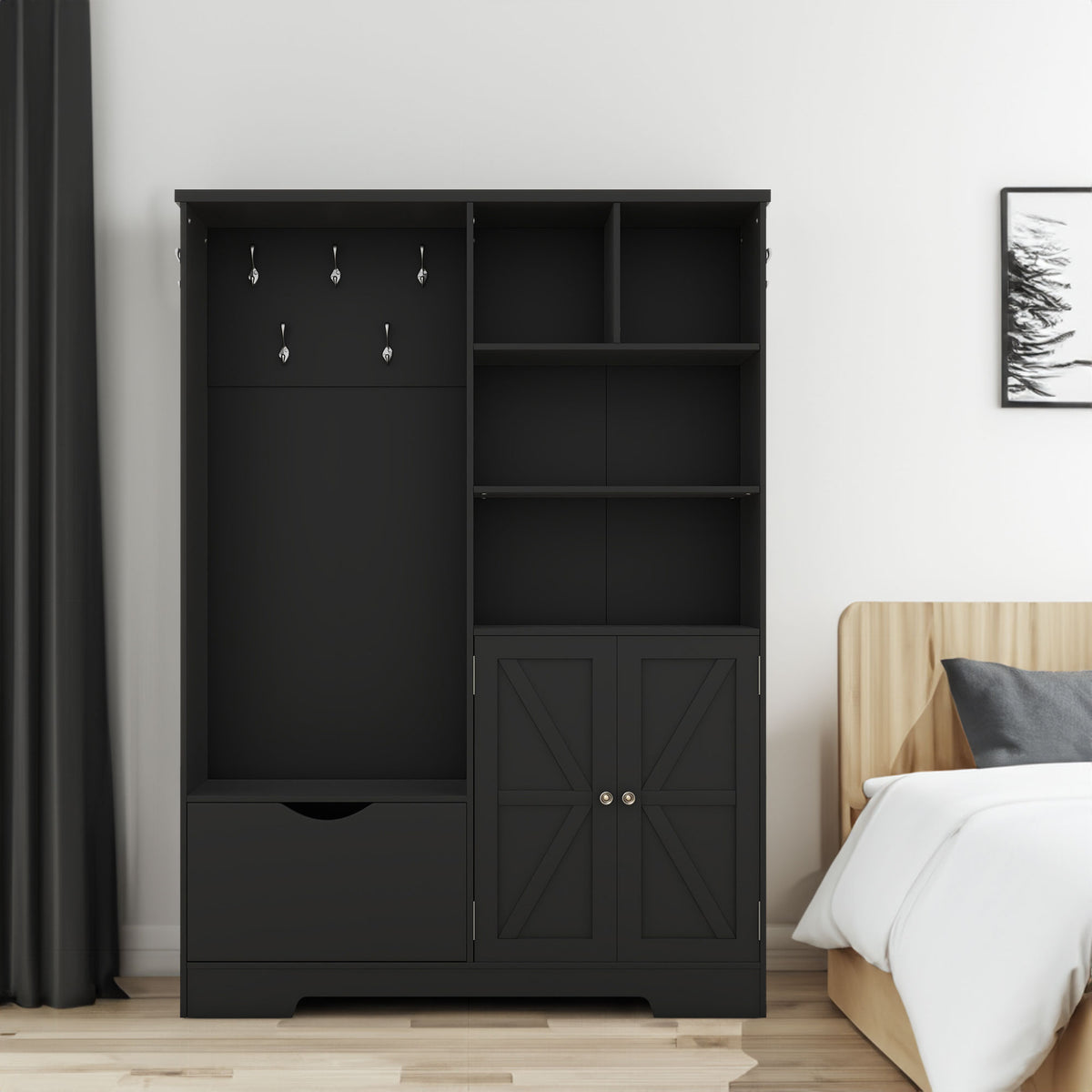Hall Tree Storage Cabinet Black
