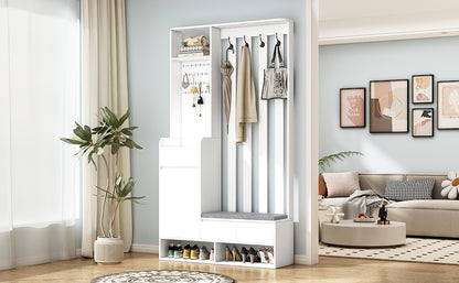 Hall Tree Shoe Cabinet – White Finish