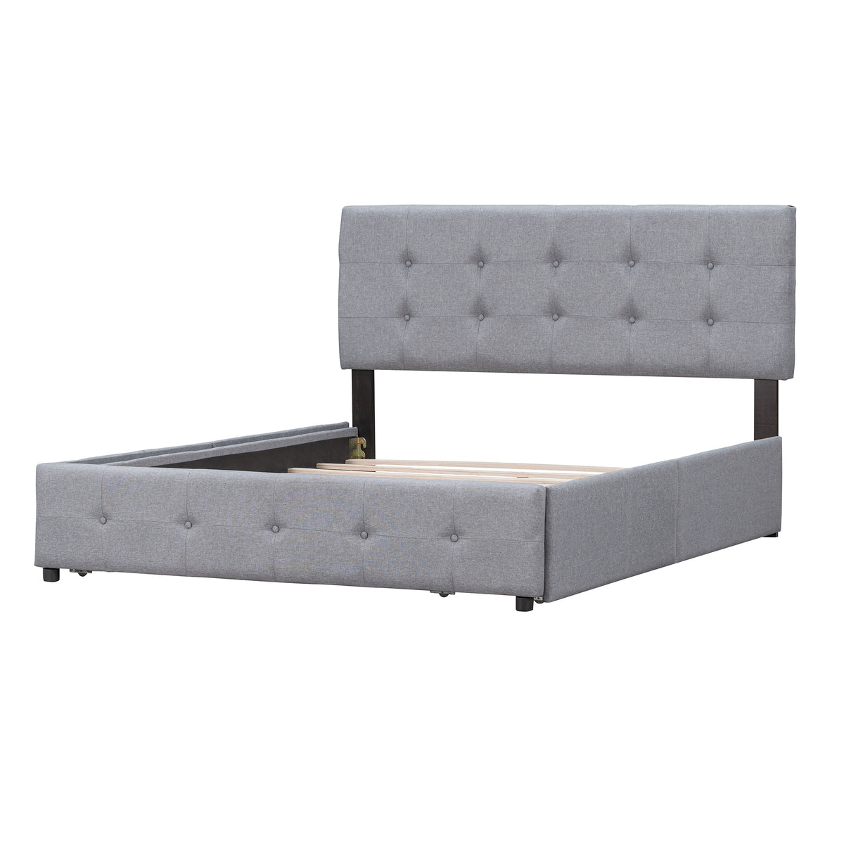 Upholstered Platform Bed with Drawers Light Gray