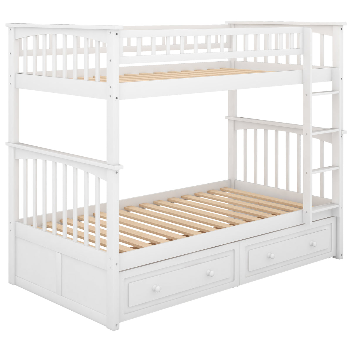 Twin Bunk Bed with Drawers White