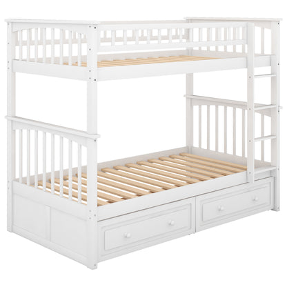 Twin Bunk Bed with Drawers White