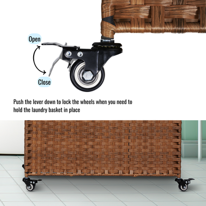 Brown Laundry Hamper with Lid and Wheels