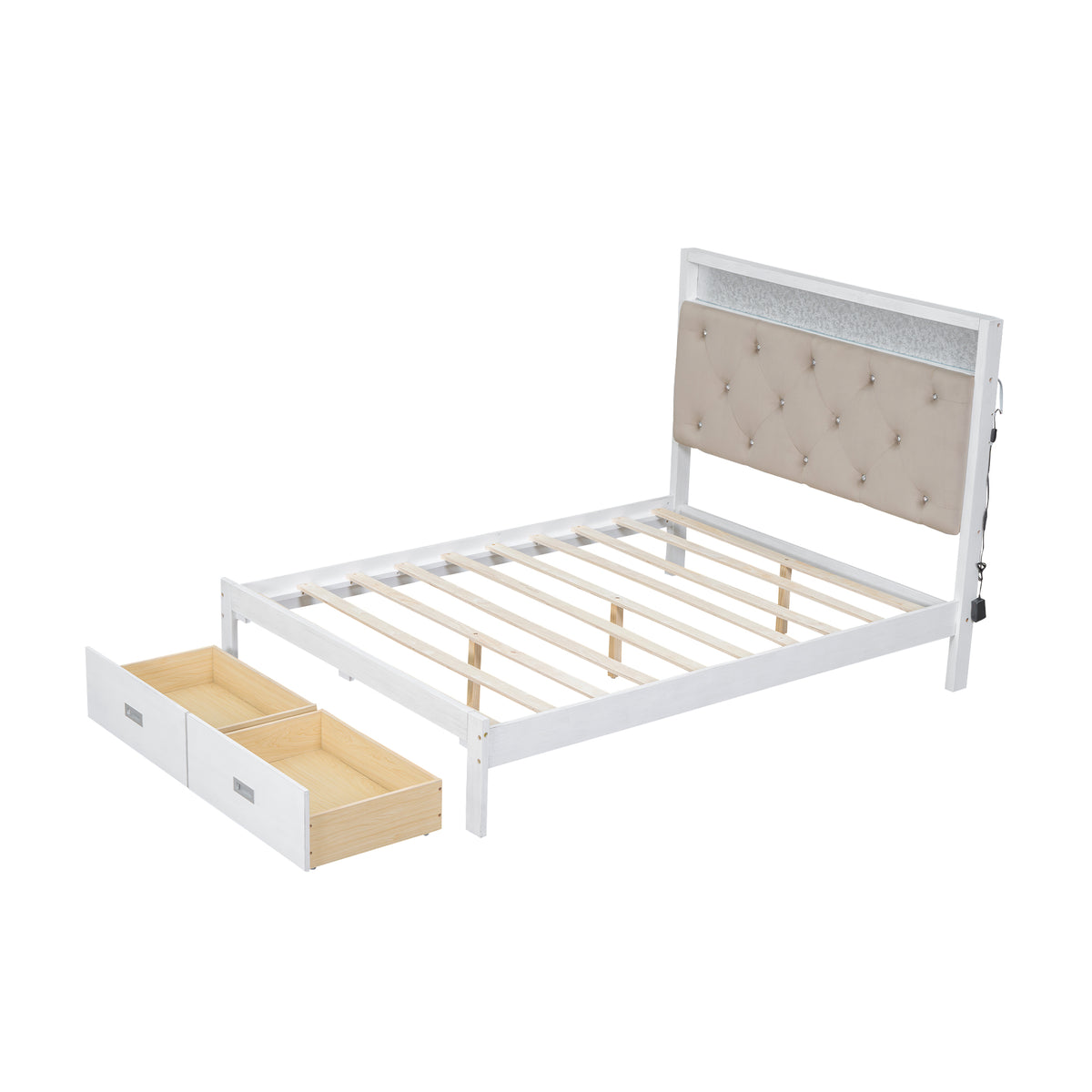 Full Platform Bed with LED Headboard White
