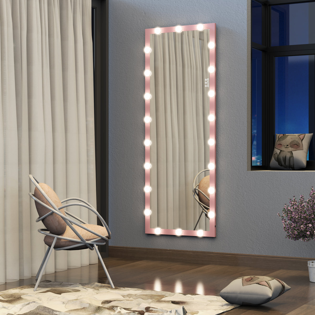 Hollywood LED Floor Mirror with Stand Pink