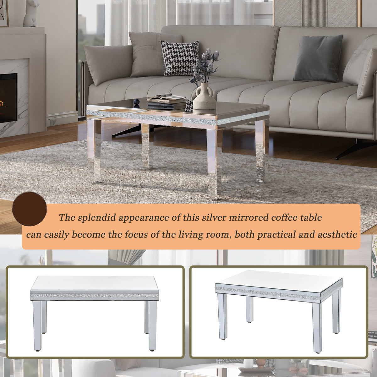 Crystal Base Coffee Table Silver