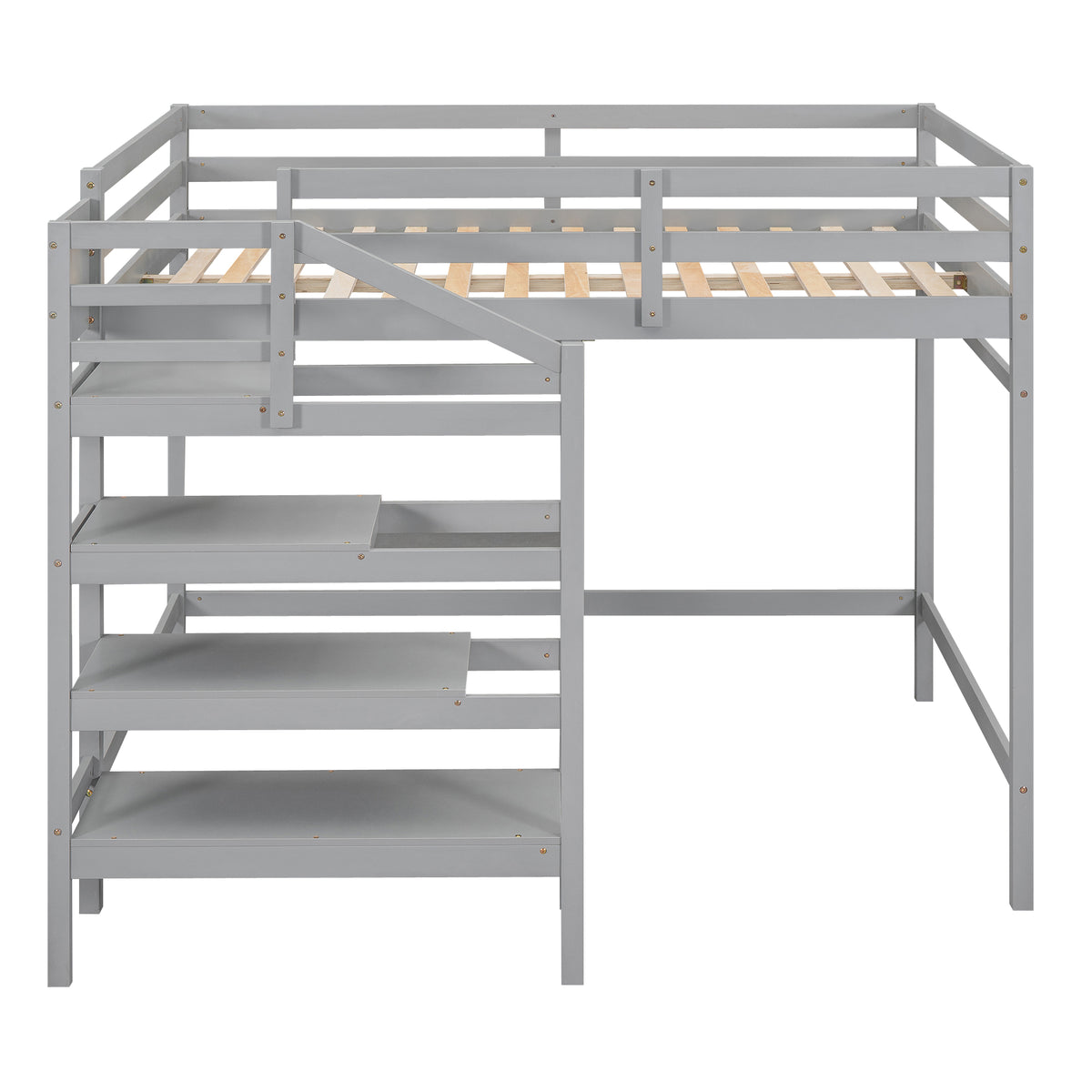 Full Loft Bed with Built-in Storage Gray