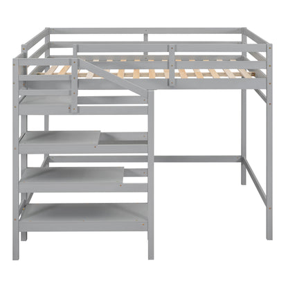 Full Loft Bed with Built-in Storage Gray