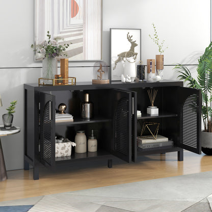 Storage Sideboard with Rattan Doors Black