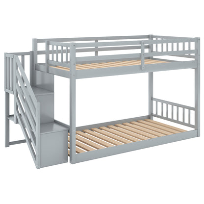 Twin Floor Bunk Bed with Ladder Gray